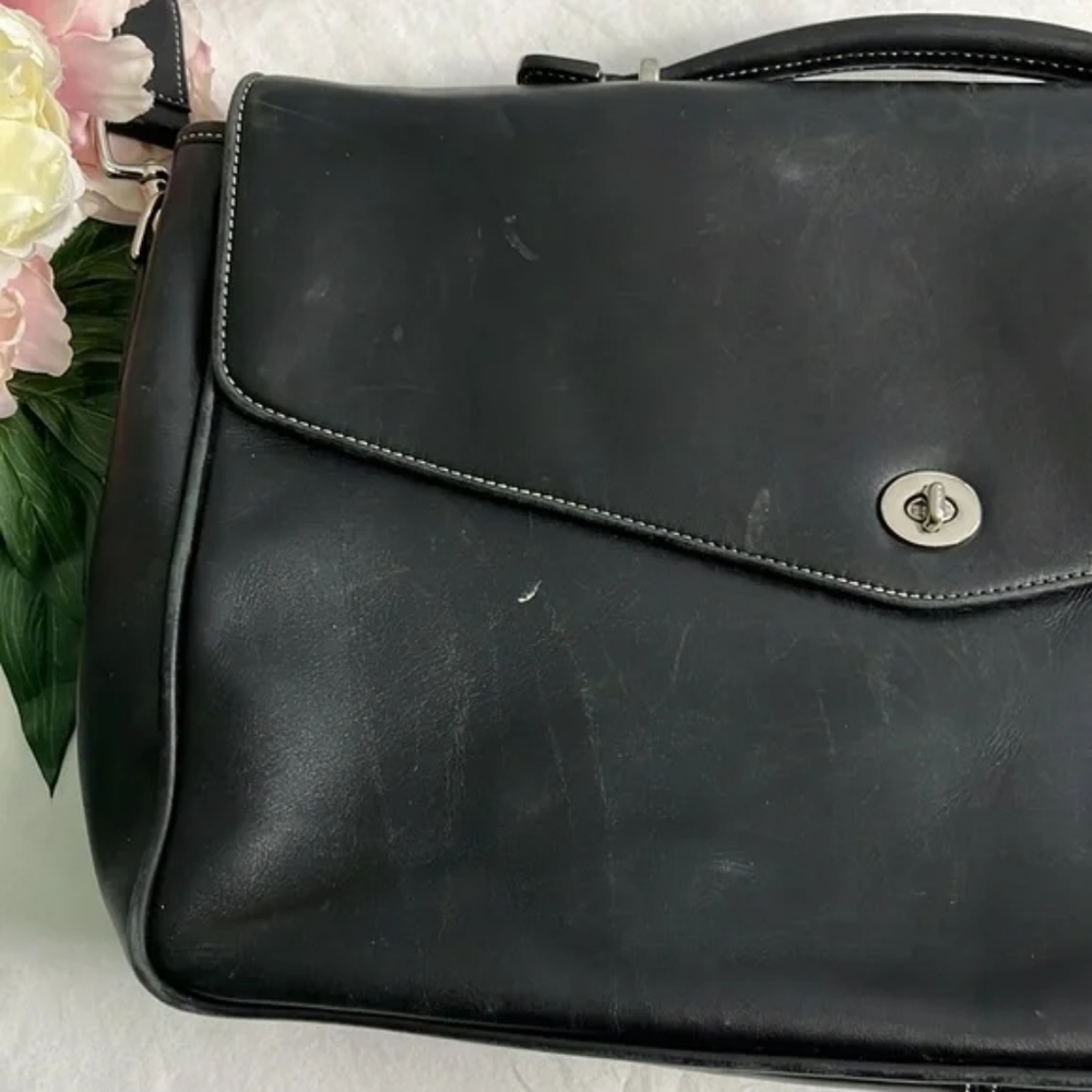 Vintage Coach Unisex Large Black Leather Briefcase Laptop Bag - Picture 4 of 4